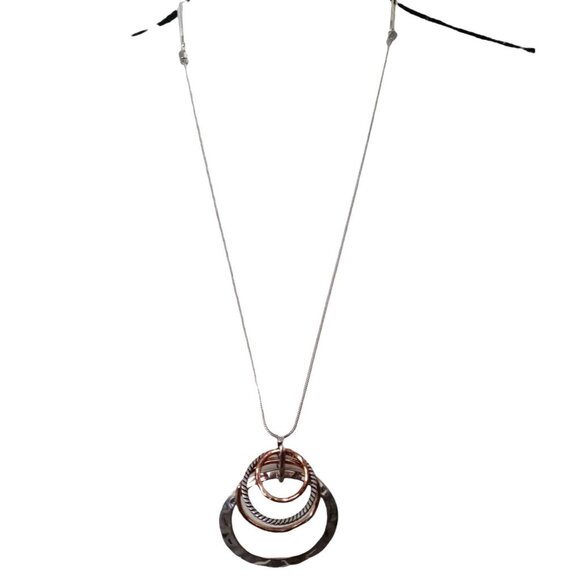 Scroll & Vine Concentric Circle Pendant Necklace Modernist Adjustable - Picture 4 of 5